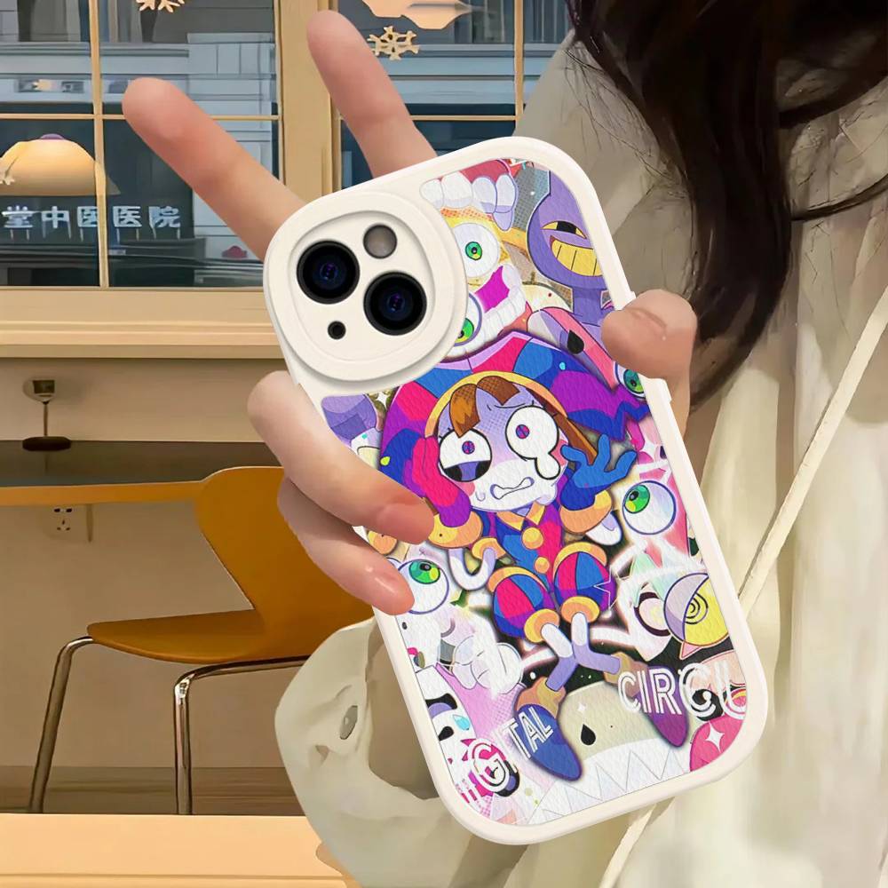 Étui de téléphone amusant en cuir A-Amazing D-Digital Circus Pour iPhone 16 15 14 Pro Max Plus 13 12 11 Housse en silicone