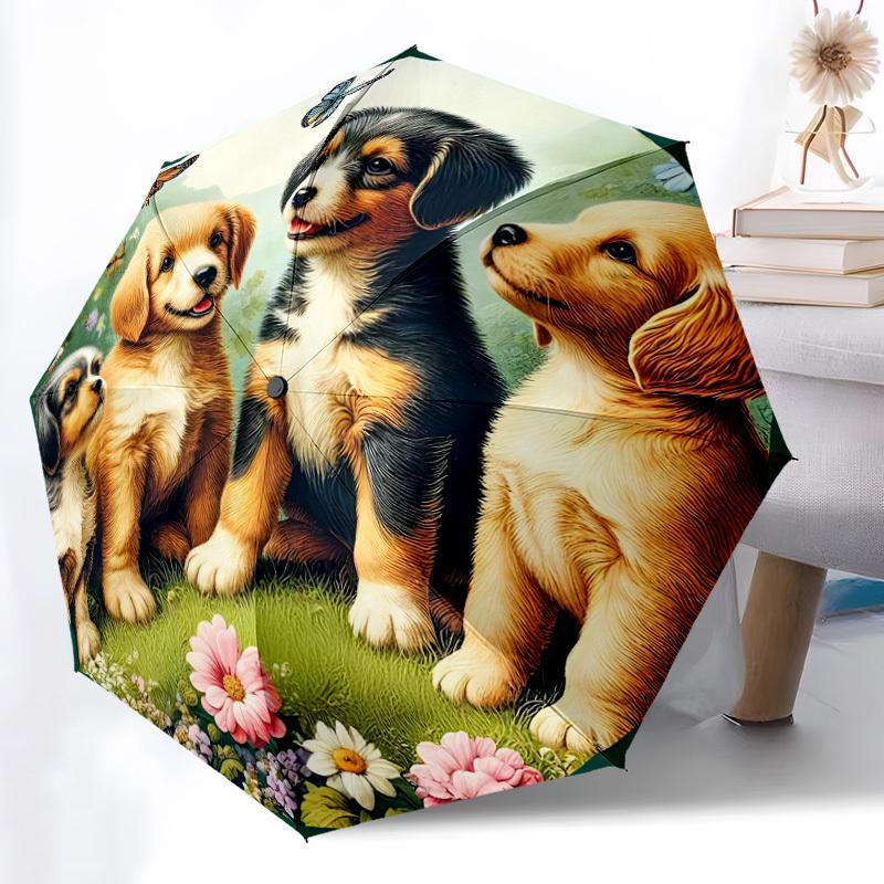 1pc Cute Puppies Artwork Folding Umbrella, Durable, Suitable for Outdoor Activities or Rain, Suitable for Commuting yy251027119