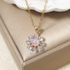 Stainless Steel Pink Imitation Pearls Flower Pendant Necklace with Zirconia for Women