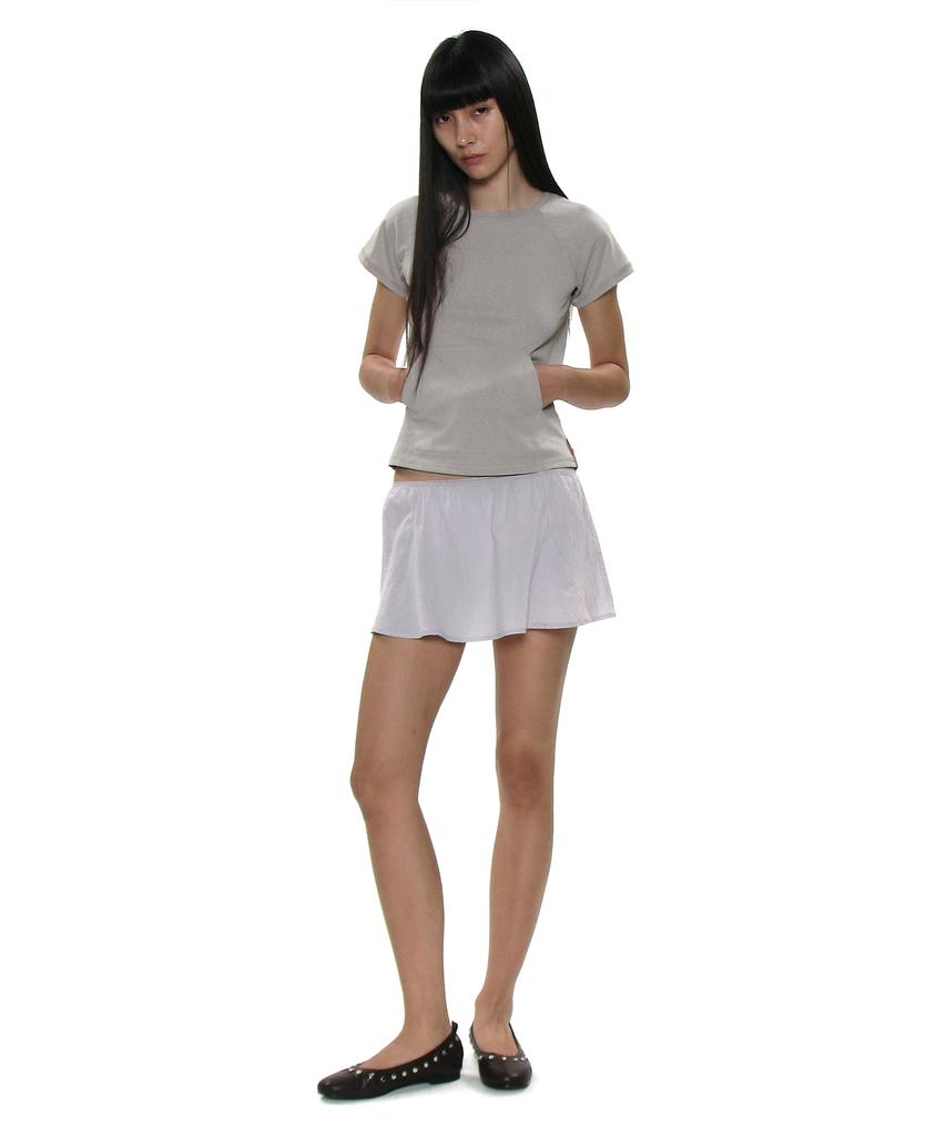 PARTIMENTO WOMEN Pwc Cotton Lace Trim Gored Mini Skirt_Light Grey
