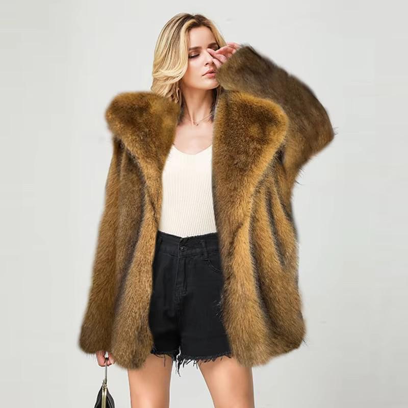 Eco-Friendly Faux Fur Mid-Length Women's Coat - Warm Winter 2025 European & American Style