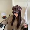 25 Early Autumn New Plaid Sweet and Cool High-quality Octagonal Hat Women's Big Head Circumference Showing Face Small Newsboy Hat