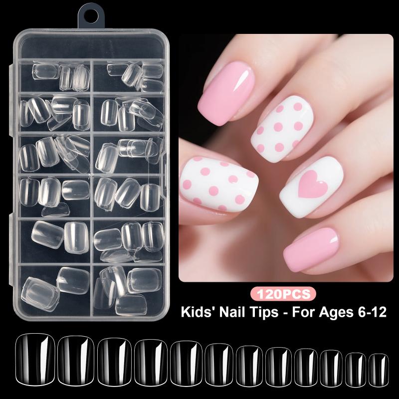 120/240Pcs Oval Fake Nails Press On Nails Art For 6-12 Years Girls The Short Artificial Fake Nails Full Cover Nail Set