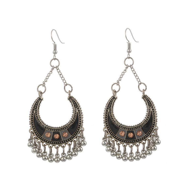Vintage Ethnic Boho Earrings for Women Geometric Carved Flower Beaded Acrylic Chain Earings Indian Dangle Drop Zircon Brincos
