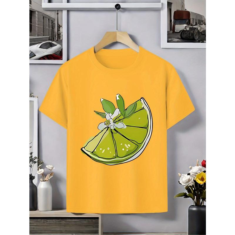 European Sizes ' Summer Casual Short Sleeve T-Shirt with Cartoon Lemon Print - Vibrant Red & Green Design,