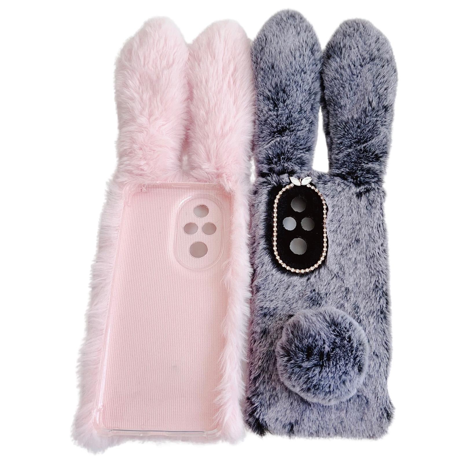 

For Honor 200 Pro 5G Case Anti-Drop Bunny Ears Furry Soft TPU Phone Cover Pink
