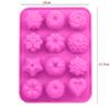 12 Holes 3D Flower Silicone Fondant Chocolate Cake Candy Mold DIY Baking Tool