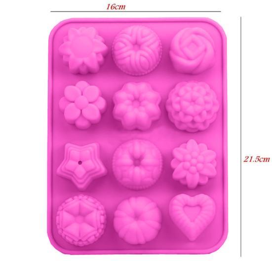 12 Holes 3D Flower Silicone Fondant Chocolate Cake Candy Mold DIY Baking Tool