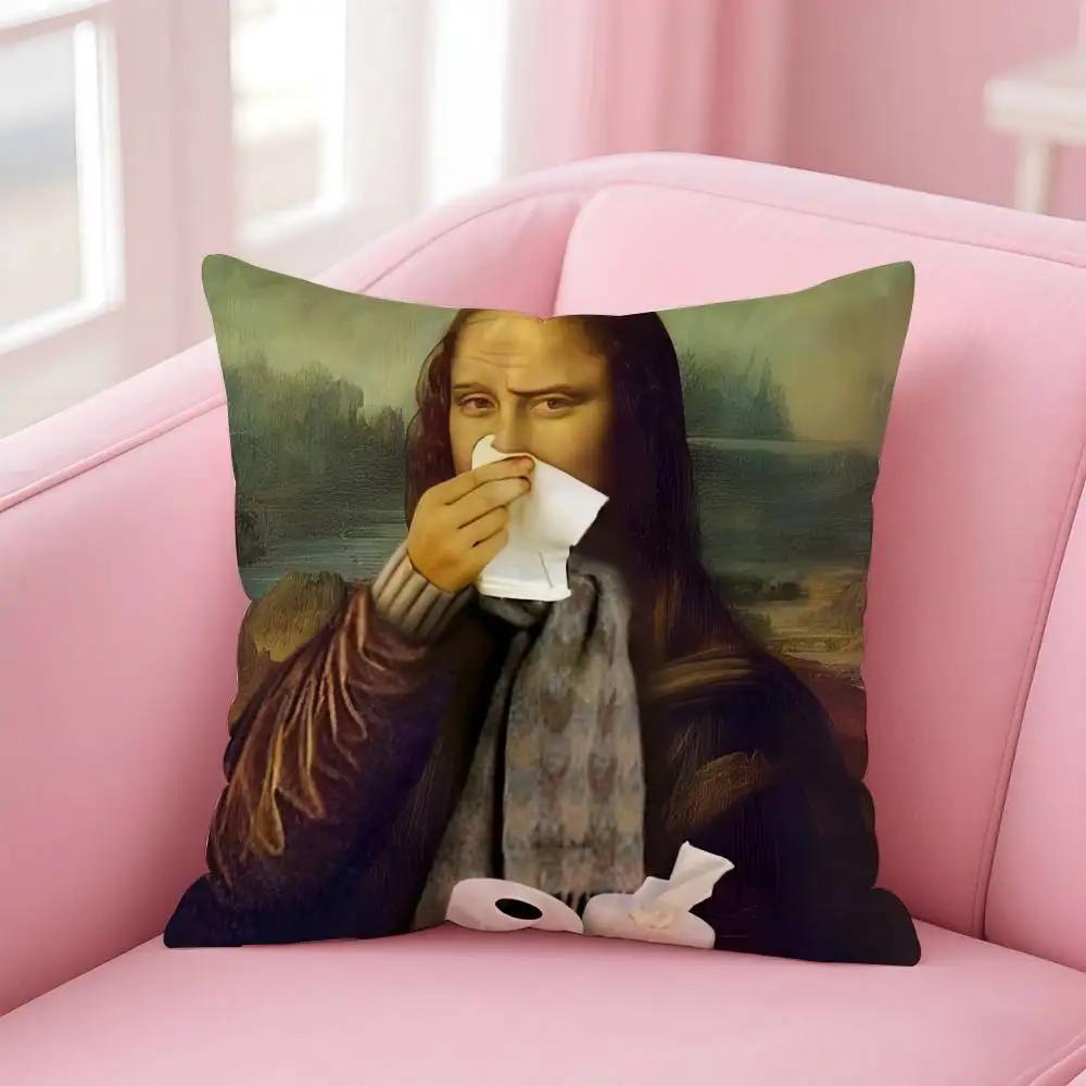 Mona-Lisa Wearing Pearls Girl Pillow Case Custom Printed Brushed Fleece Pillow, Baby Skin-Touch, Eco-Friendly Dye-Sublimation Cu