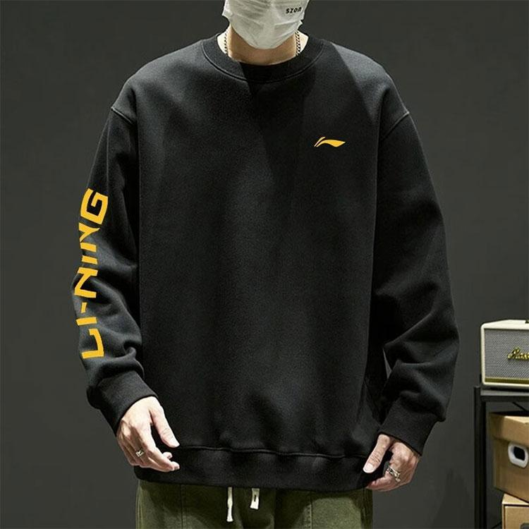 Li Ning Campus Series Letter Round Neck Pullover Sweatshirt Unisex Sweatshirt Black YWDT311-2