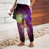 Women Fireworks Printing Pants Lace Up Elastic Waist Loose  Trousers Casual Long Pants Trousers with Pockets