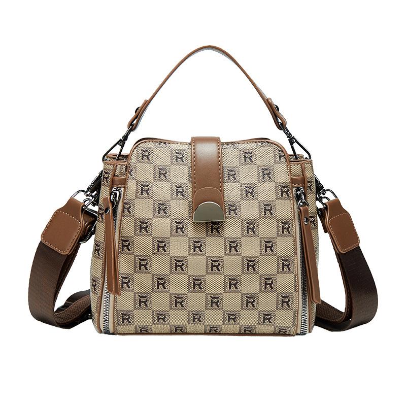 Daily Women's Bag Korean Light Luxury Spring and Summer New Retro Handbag Trendy and Versatile One-Shoulder Crossbody Printed Bucket Bag