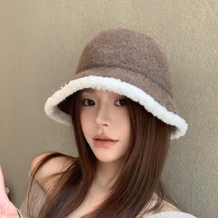 Damen Fischerhut mit Pelzrand Herbst und Winter Literarisch und Vielseitig Großer Kopfbeckenhut, der Ihr Gesicht kleiner erscheinen lässt