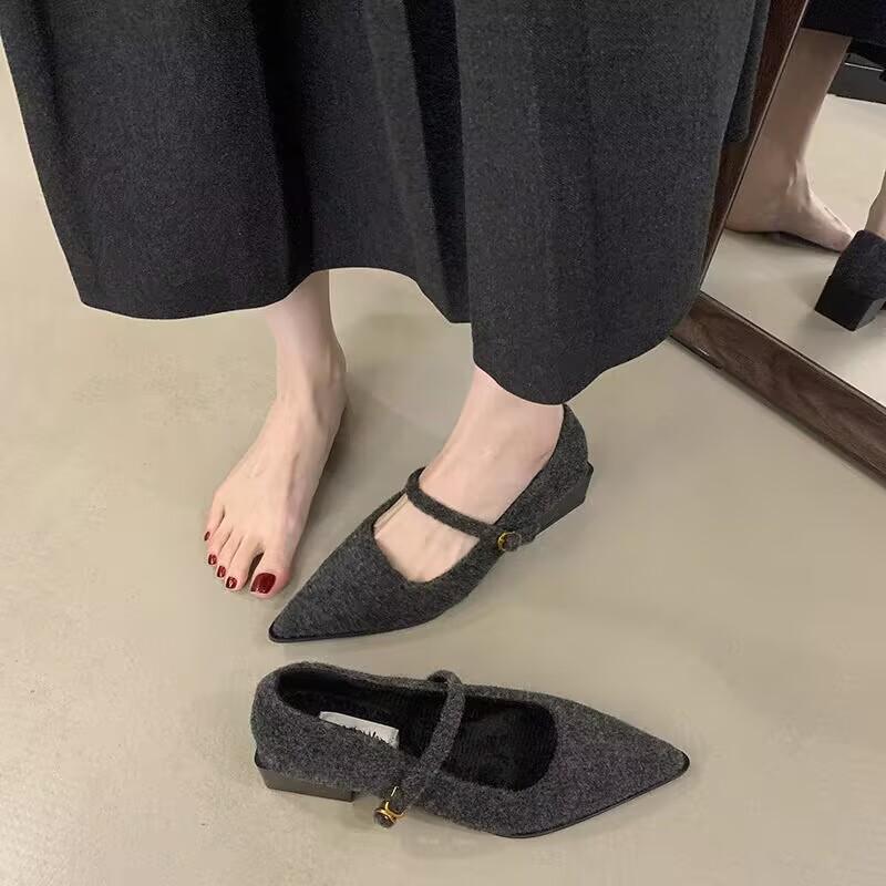 Fashion Suede Pointed Toe Women Shoes Chunky Mid Heels Shallow Shoes Woman 2025 Trend Winter Fashion Brand Casual Walking Zapatos Femme