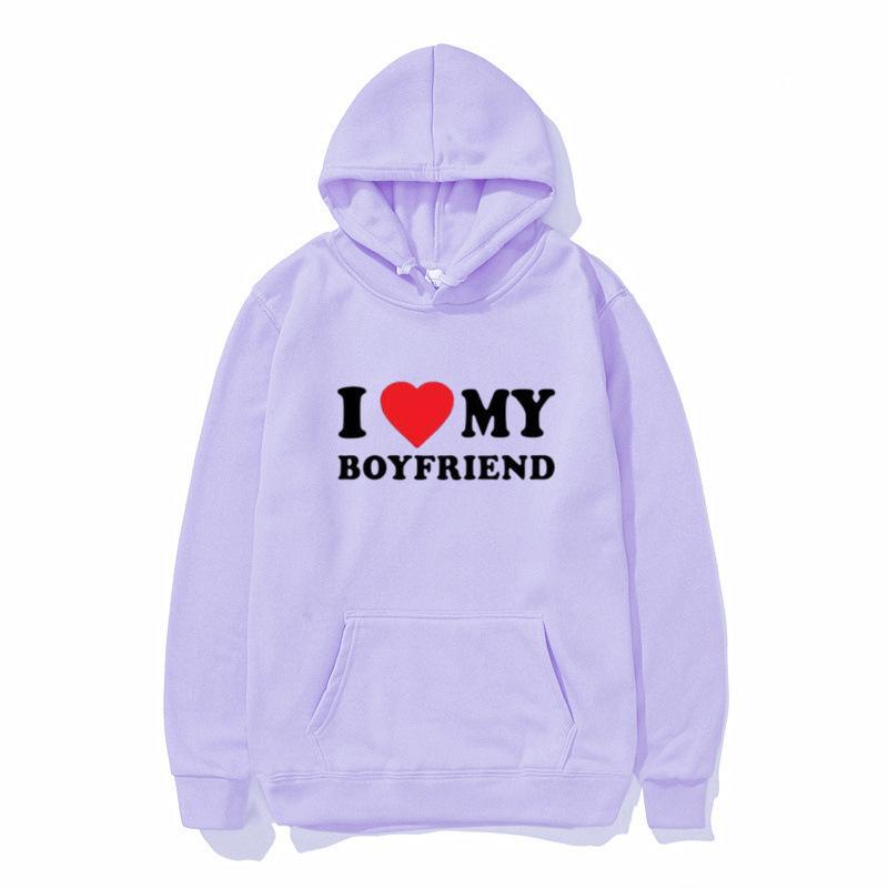 I LOVE MY GIRLFRIEND I Love My Boyfriend Love Casual Loose Pullover Hooded Sweater