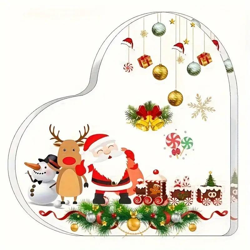 2D Flat Acrylic Cute Heart Shaped Christmas Desktop Decoration, Home Decor Plaque Hanging Wall Art Decorative Garden Decoration for Room Door Signs Ha