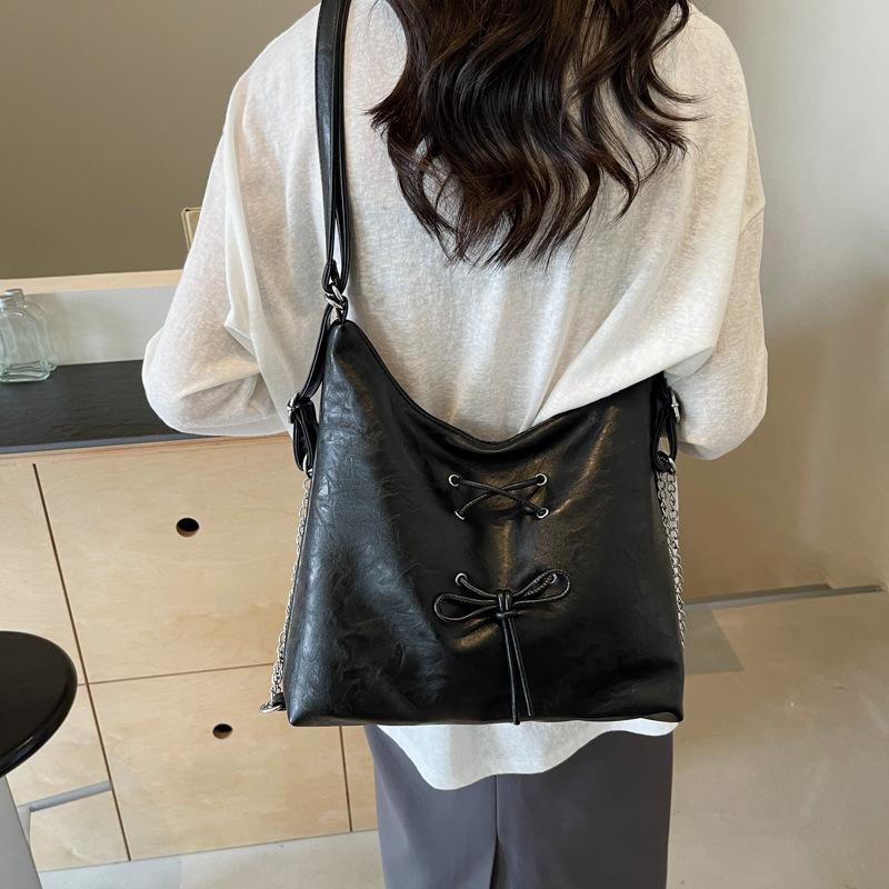 Simple Backpack Women's New Fashion Bow Tote Bag Texture Shoulder Bag