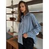 Summer Striped Shirt for Outerwear, Women's Long Sleeved Cardigan