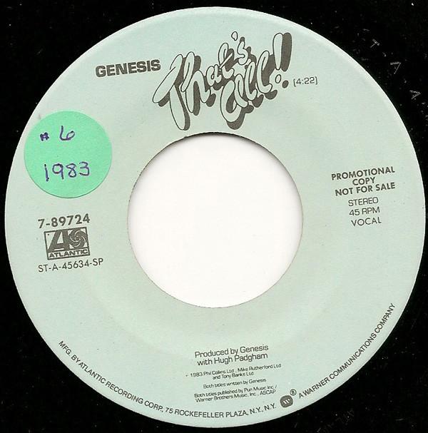 

7inch Record GENESIS - That s All 789724PROMO Atlantic 1983 US Rock Used