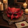 Eng Halloweenmasker Demon Schuim voor Volwassenen, Rood Half Professioneel Niveau Horror Gezicht Duivel Maskerade Accessoires met Hoorn Cosplay Kostuum Zacht Dun