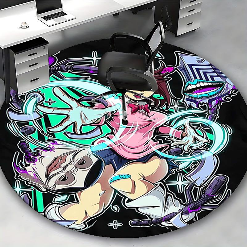 1pc Anime Cartoon Design Round Carpet - Office Chair Mat, Non-Slip Rug for Home Decor, Living Room