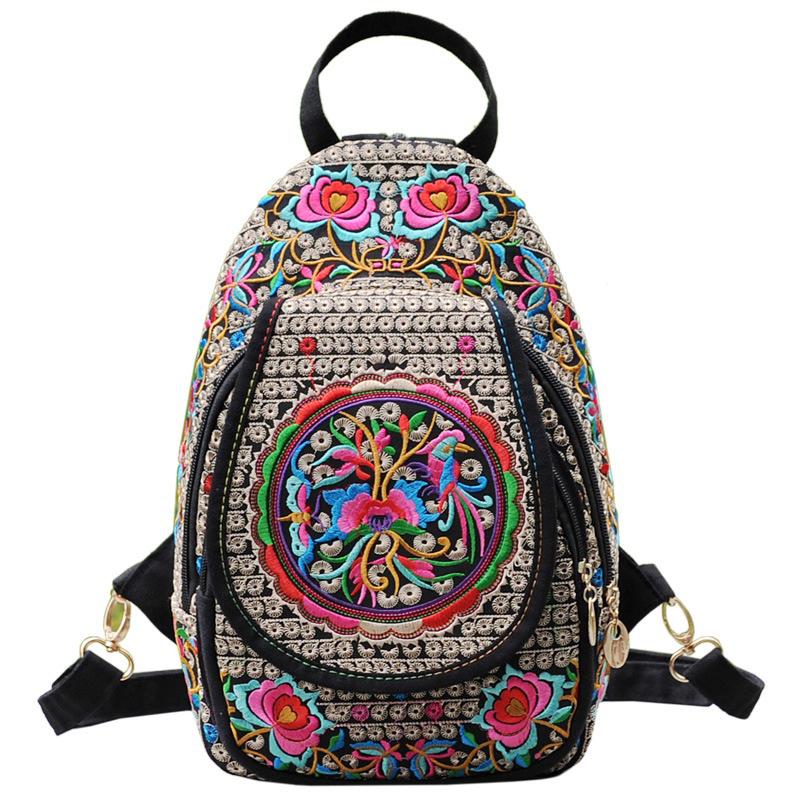 

Yunnan Ethnic Embroidered Canvas Backpack: Multi-functional Retro Travel Bag for Girls