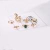 European & American Style 7-Piece Green Gemstone Opal Imitation Diamond Snake Knuckle Ring Set