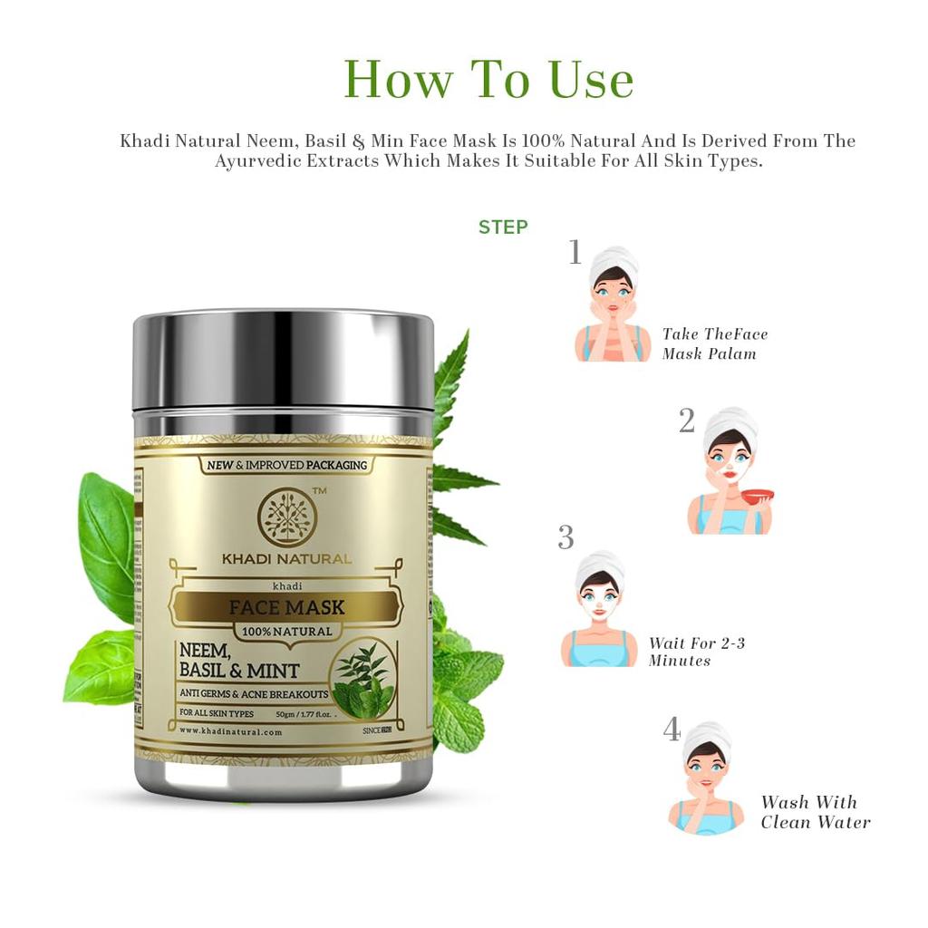 Khadi Natural Neem Basil Mint Anti Acne Face Mask 50g Herbal Skincare for Clear Radiant Skin