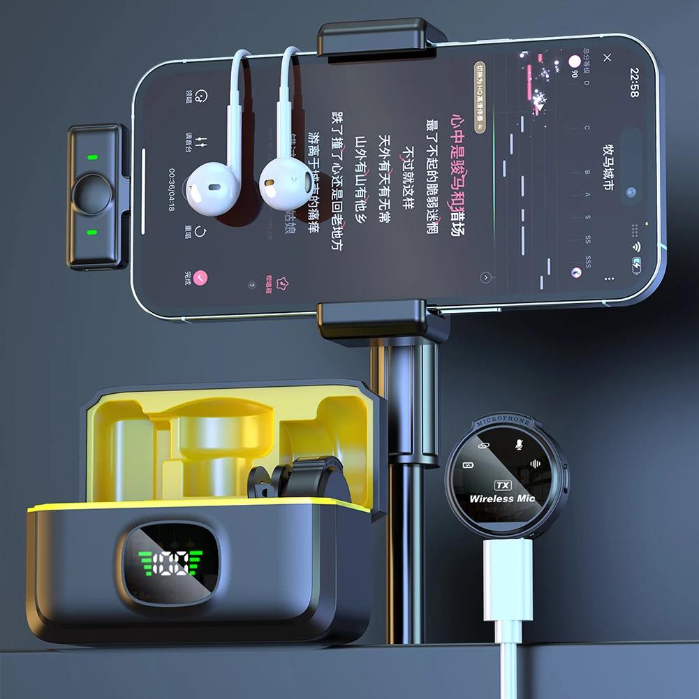 Wireless Lavalier Lapel Microphone for iPhone Type-C Vlog Mic Live Streaming Voice Recording Interview with Magnetic Clip