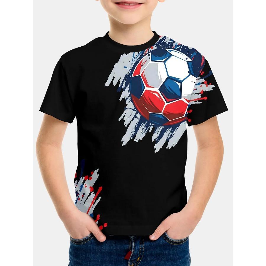 Kids T-shirt Soccer Football Print T-shirt Fashion Casual Short Sleeve Tees Summer Boy and Girl Tees Tops Clothing