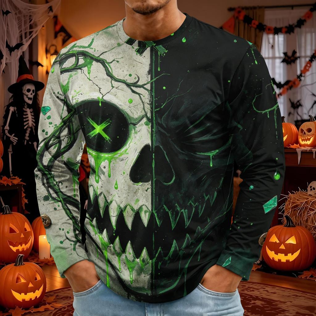 Men's Halloween Printed Neck Long Sleeve Shirt