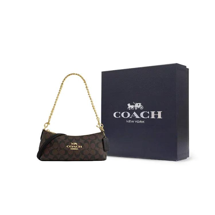 Coach Borsa a Tracolla Charlotte in PVC a Forma di Baguette, Borsa a Mano da Donna Media, Colori Oro, Marrone, Nero (Unisex) Borse a tracolla CL405 IMAA8