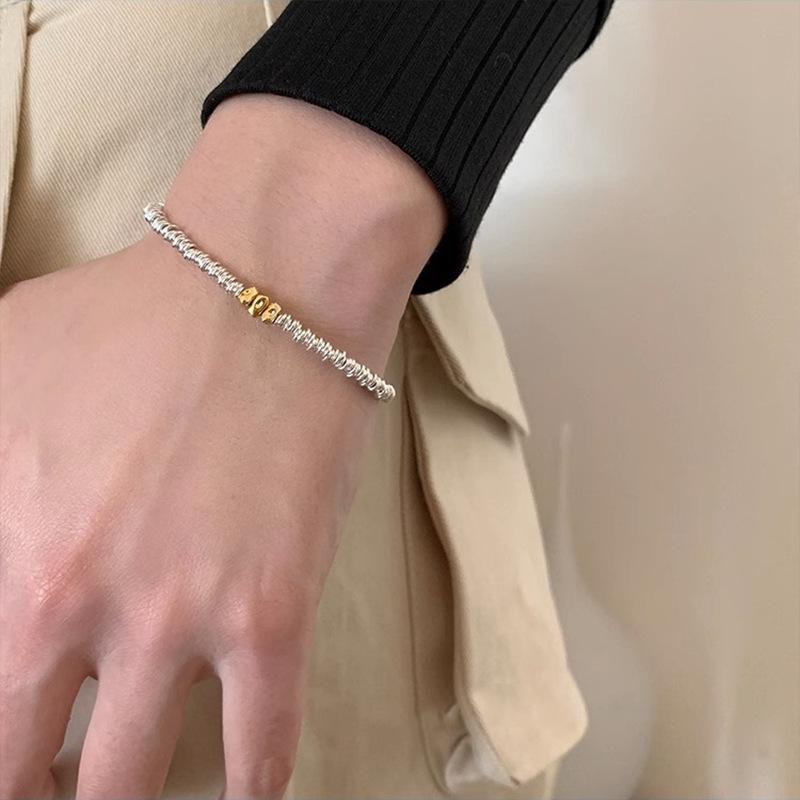 Korean Luxury S925 Sterling Silver and Gold Bracelet with Cold Style Fashion Ring for Women