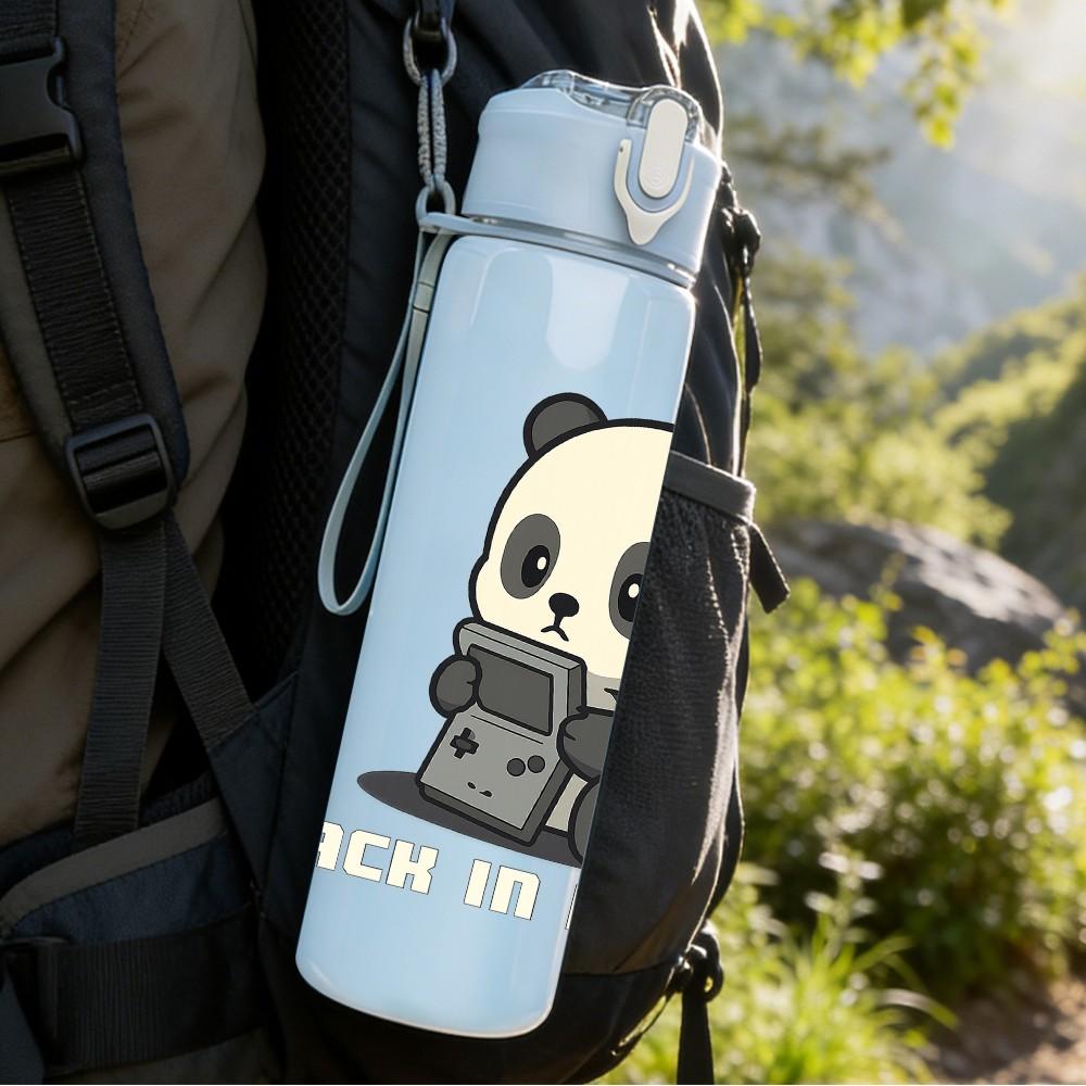 1PC Gaming Panda Cartoon 750ml Color Plastic Sports Water Bottle Leakproof Flip Straw Lid Suitable for Sports Office Home Use