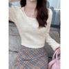Hot Girl Sexy Clavicle Square Neck Pullover Sweater for Women Autumn and Winter Slimming Thickened Sweater Bottoming Inner Top