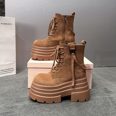 Mode Damen Klobige Motorradstiefel Herbst Wildleder Versteckte Absätze Sneaker Winter Punk Stiefel 10CM Absätze Plateau Mid-Calf Stiefel