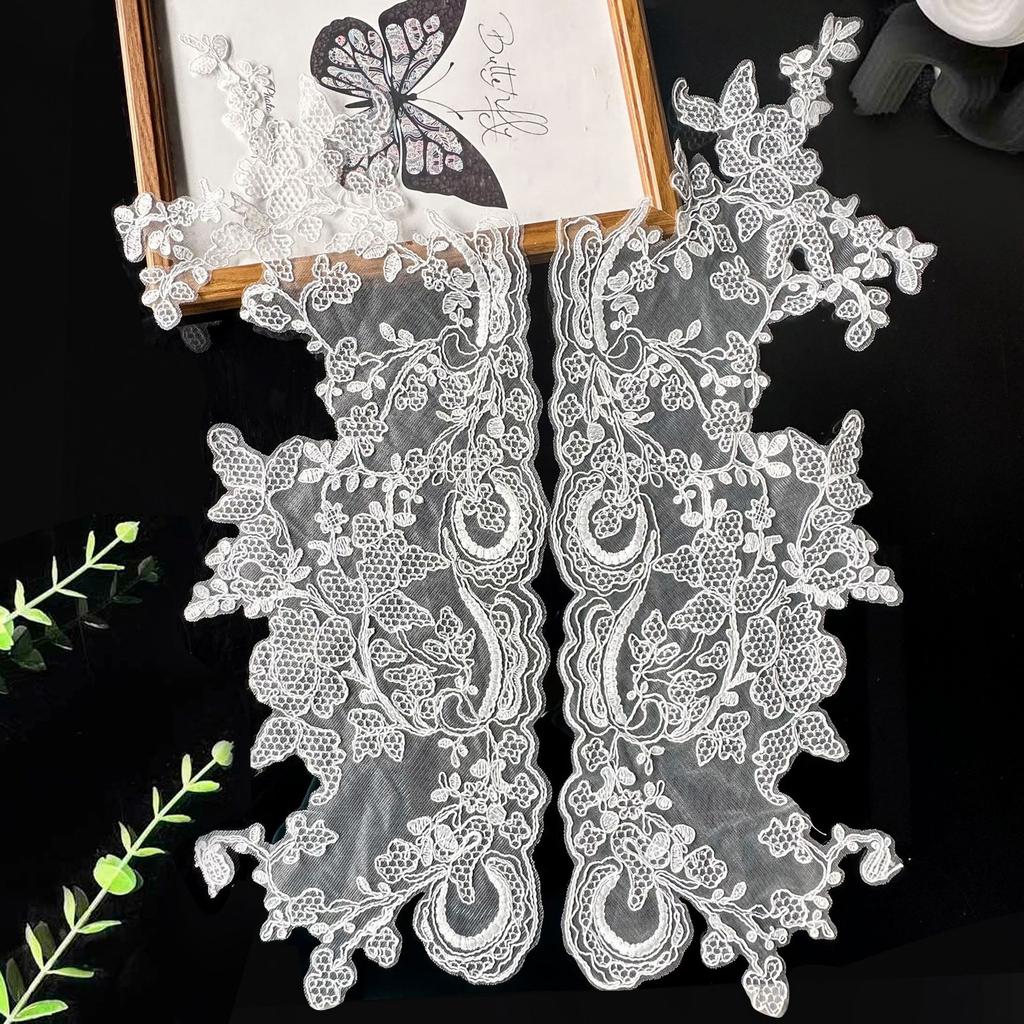 White Mesh Embroidery Bone Thread Hollow Flower Clothing Wedding Dress Evening Dress Performance Clothing Decorative Accessories Applique Sticker