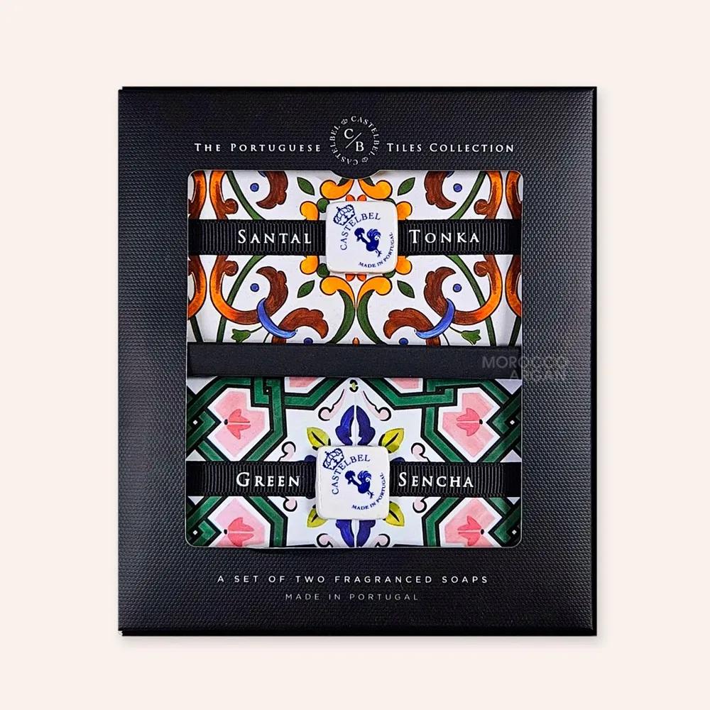 

CASTELBEL Tile Soap Gift Set 200g x 2, 3 Types, Portuguese Body Bar, Bath, Natural Face Wash Tile Soap Set: Santal & Green Set