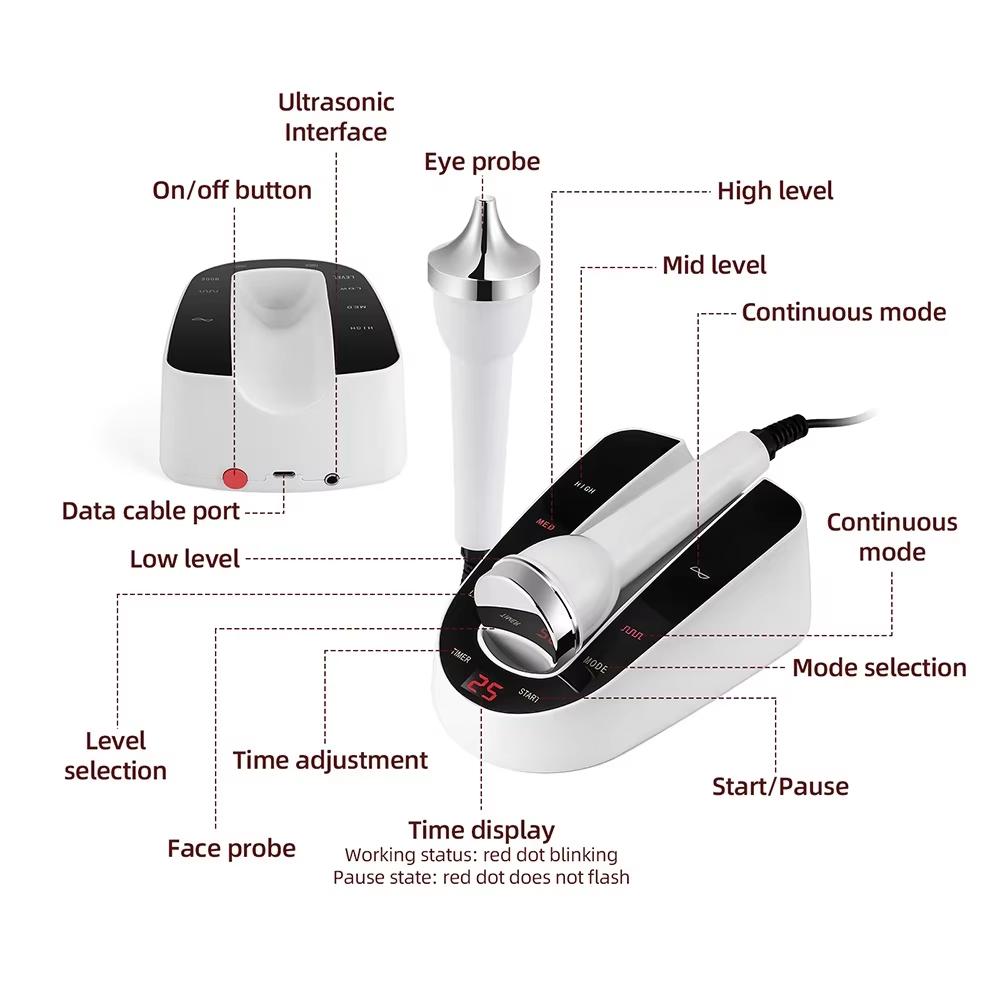 2-in-1 Ultrasonic Beauty Device 1MHz - CE Certified Wireless Facial & Eye Massager, 1800mAh for Wrinkle Reduction/Pore Cleansing/Skin Tightening