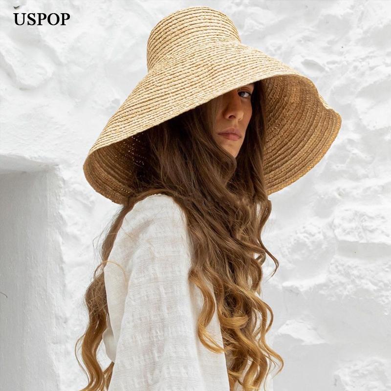 My Extreme Outdoor Activities Women's Khaki Uspop Straw Hats Super Large Brim Sun Hats Conical Raffia Beach Hats Summer Hats 56-58Cm