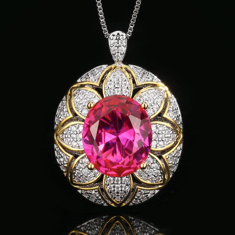 Jewelry Hot Color Treasure Set Ring Necklace Red Blue Emerald Flower Design Women's Luxury
