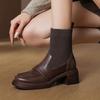 Sheepskin Winter Round Toe Modern Boots Med Heels Zipper Women Knitting Stretch Ankle Boots