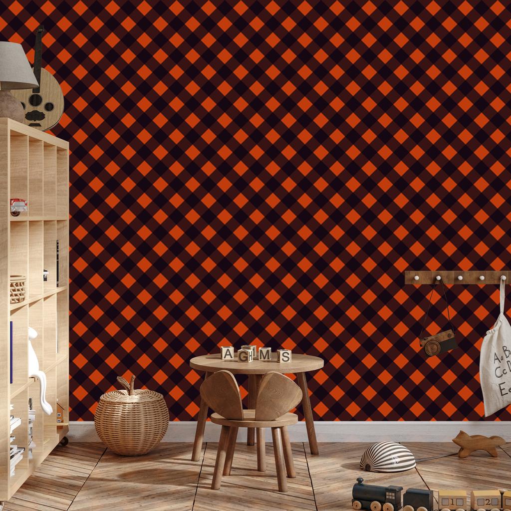 Halloween Plaid Wallpaper Burgundy and Red for Living Room and Bedroom 50x1000