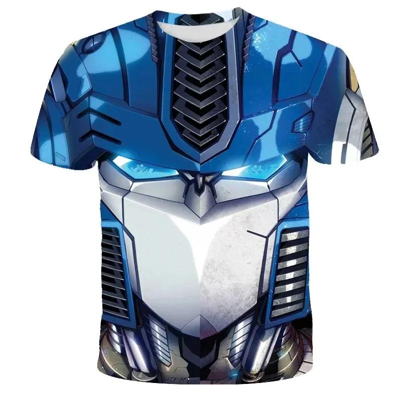 Verão 2025 Camiseta Transformers Estampada em 3D para Homem Crianças Roupa Legal de Desenho Animado de Manga Curta Meninos Meninas Tendência de Moda Streetwear