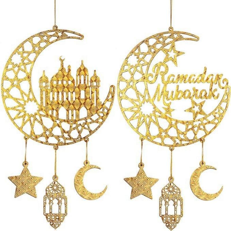 Eid Mubarak Moon Star Mosque Wooden Hanging Ornaments Kareem Ramadan Decorations