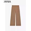 Zaprha 2025 New Arrival Loose Straight Drooping Vacation Style High Waist Casual Wide Leg Pants for Women Slim Looking 2116741