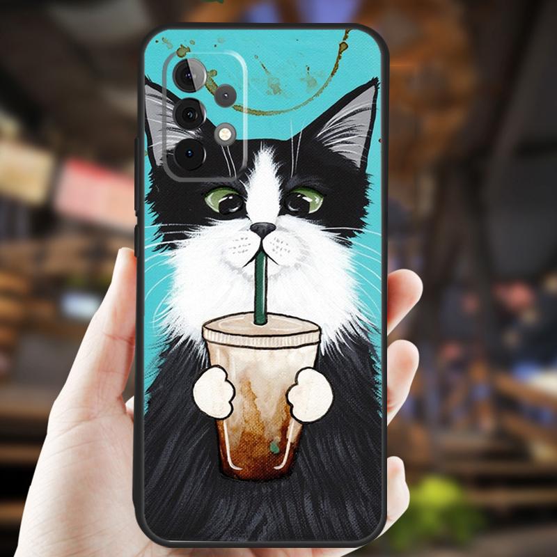 Cute Animal Cat Coffee Case For Samsung Galaxy A34 A06 A05 A32 A16 A55 A36 A26 A54 A14 A22 A52 A35 A15 A53 A13 A56