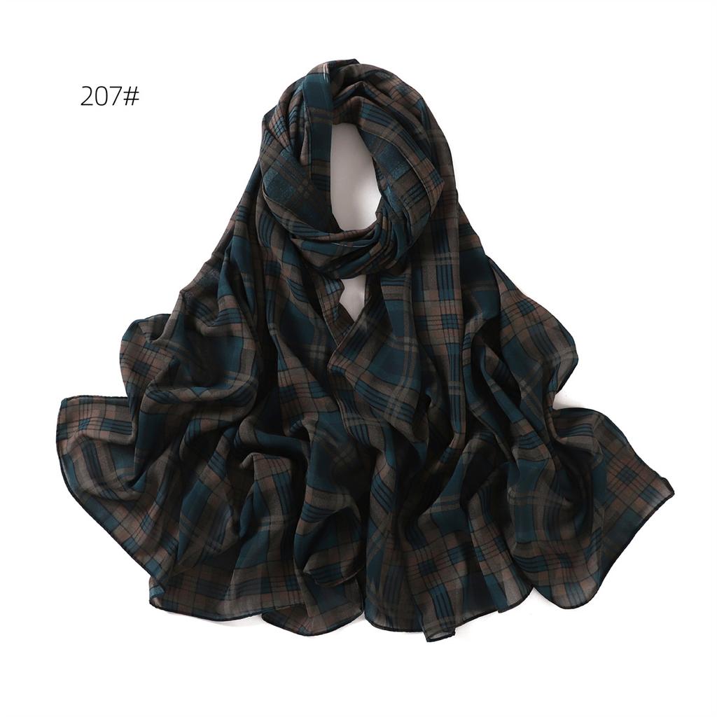 Fashion Plaid Printed Chiffon Scarf Muslim Femmel Chiffon Hijabs Islam Accessories Turkish Bandana Yiwu Beautiful Scarf Shawls