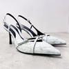 2025 Spring and Summer New Denim Light Mouth Strap Hollow Bag Head Sexy Stiletto Sandals Muller Shoes