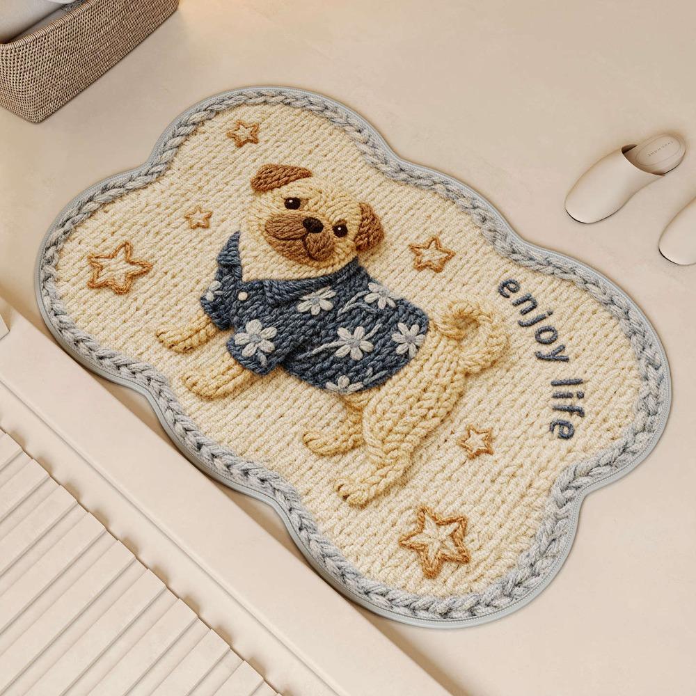 New 40*60cm Diatom Mud Mat Woven Texture Cute Pattern Puppy Mat Quick-Dry Feature Cartoon Design Non-Slip Rug Vanity Area